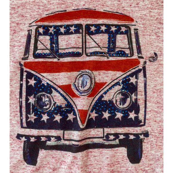 Unity World Wear XL Pink Patriotic Van Graphic Tee Rhinestone USA Flag - Picture 3 of 9